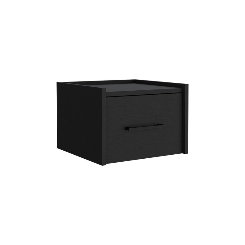 10" One Drawer Faux Wood Floating Nightstand - Black