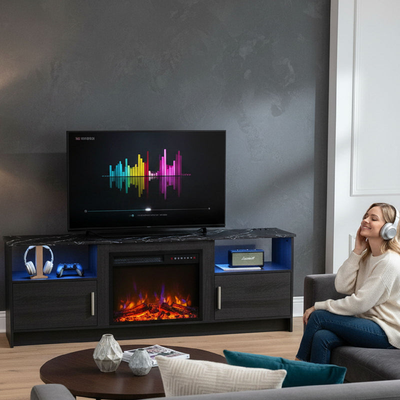 Wood Fireplace Entertainment Center With Fireplace (723788) - Black