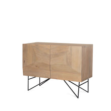Load image into Gallery viewer, 44" Solid Wood And Metal Carved Geometric Accent Cabinet With Two Doors - Natural
