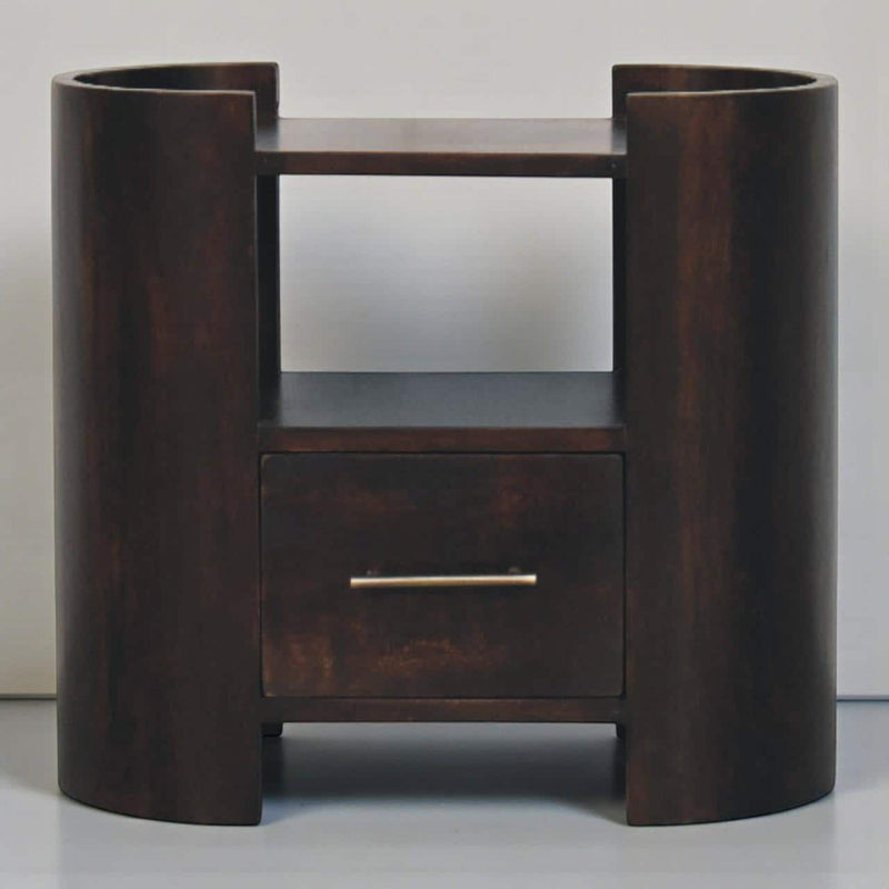 20" Solid Wood Round One Drawer Nightstand - Mocha
