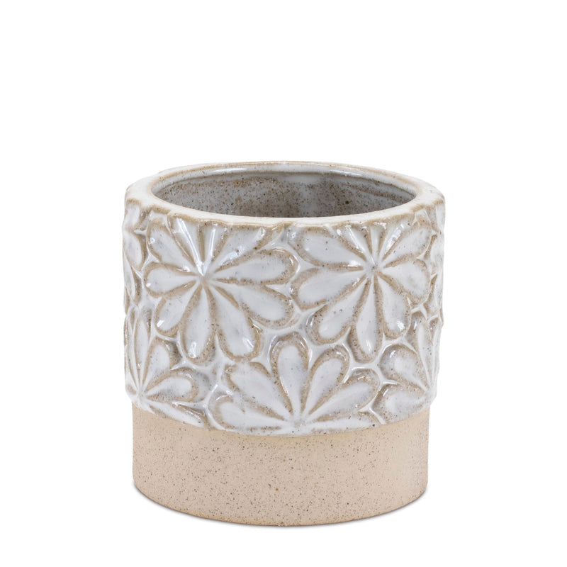 Leaf Round Pot Planters (Set of 2) - Beige / Gray