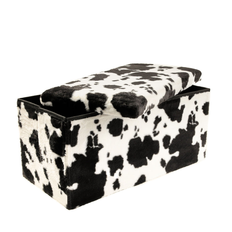 Plastic Cow Print Storage Ottoman - White / Black