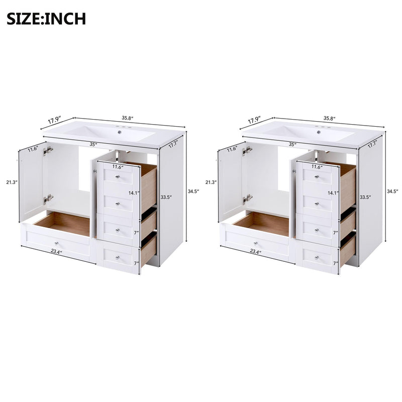 Shaker Free Standing Bathroom Vanity Cabinet & Sink, Soft Close Drawers, Soft Close Doors