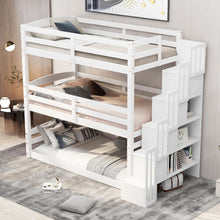 Load image into Gallery viewer, Twin Size Triple Bunk Bed With Storage Staircase, Separate Design - White
