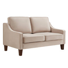 Load image into Gallery viewer, Modern Loveseat sofa for Living Room, Upholstered Velvet Small Couch with Wooden Legs for Livingroom Bedroom, Taupe
