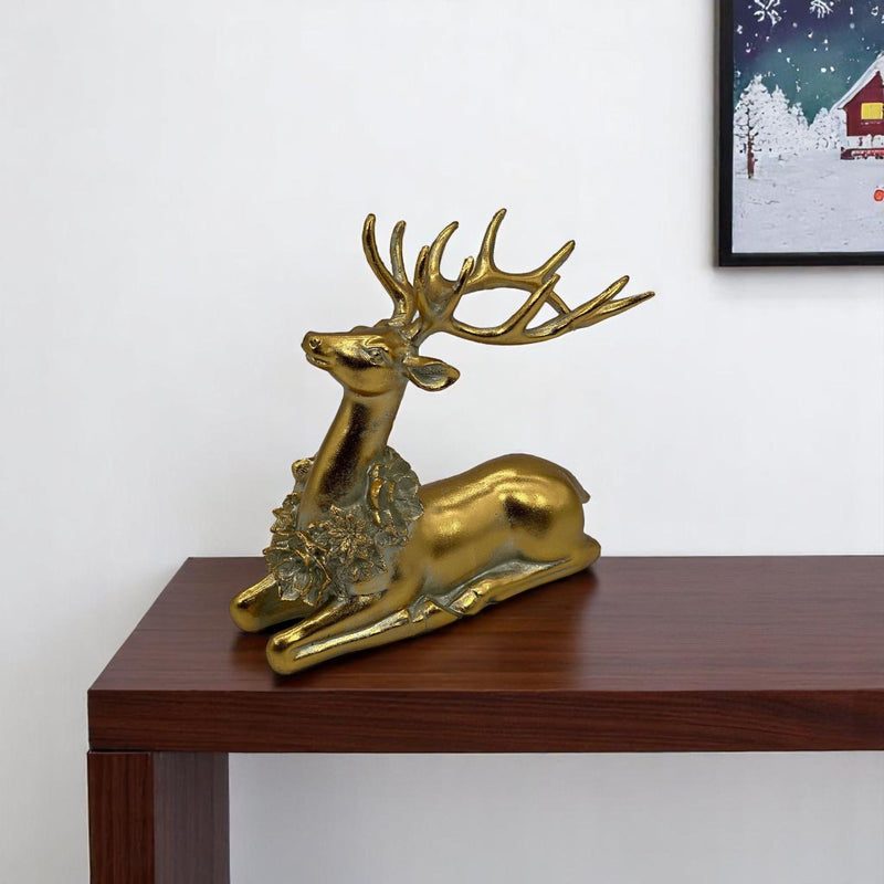 Reindeer Christmas Figurine Tabletop Sculpture - Gold