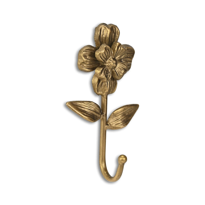 4" Cast Iron Flower Wall Hook - Antiqued Gold