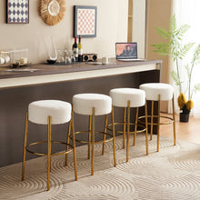 Load image into Gallery viewer, Round High Bar Stools (Set of 2), Contemporary Upholstered Dining Stools For Kitchens, Coffee Shops And Bar Stores - Gold Legs

