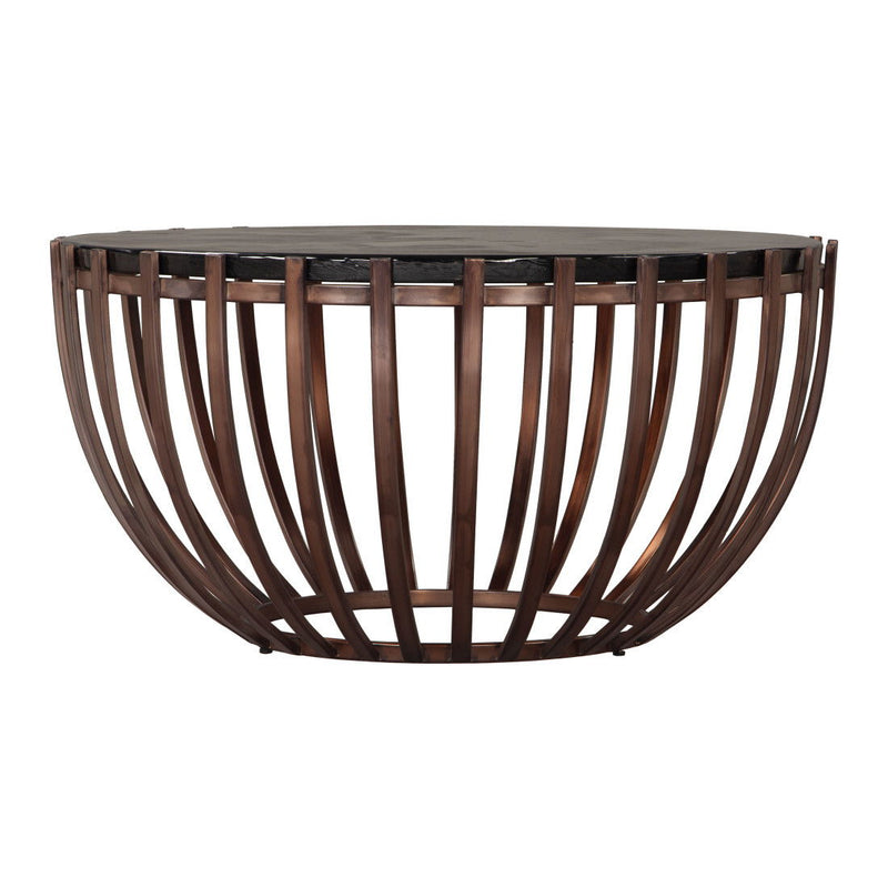 Glass Iron Round Pedestal Coffee Table - Bronze