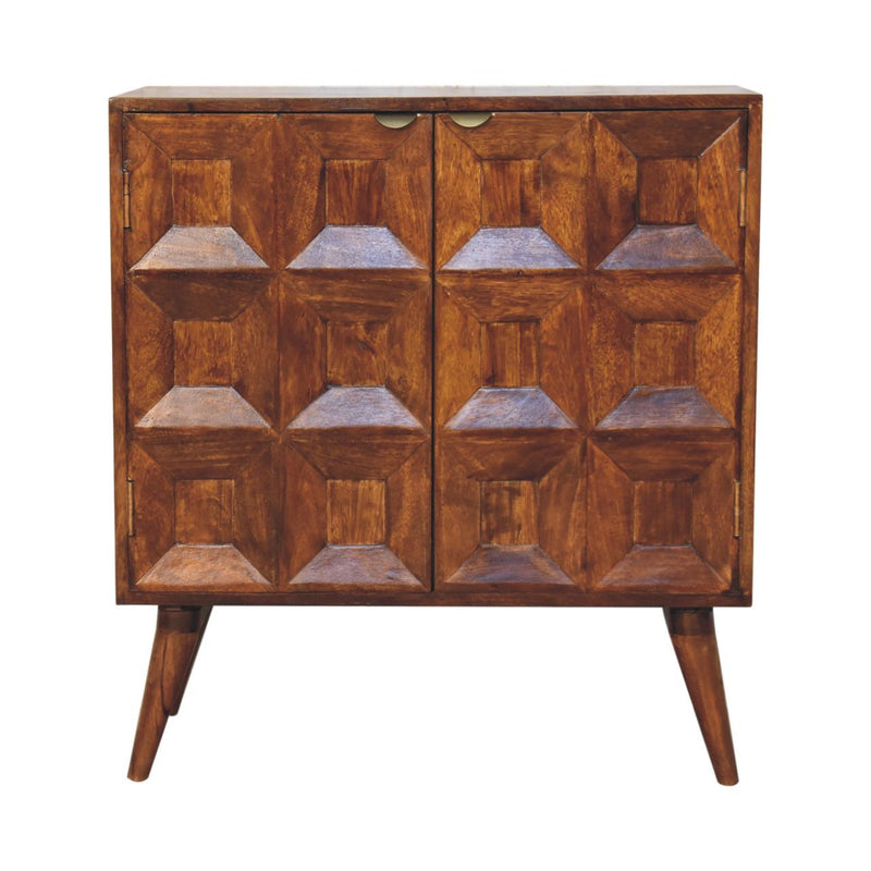 32" Solid Wood Textured Door Accent Cabinet With Two Doors - Brown