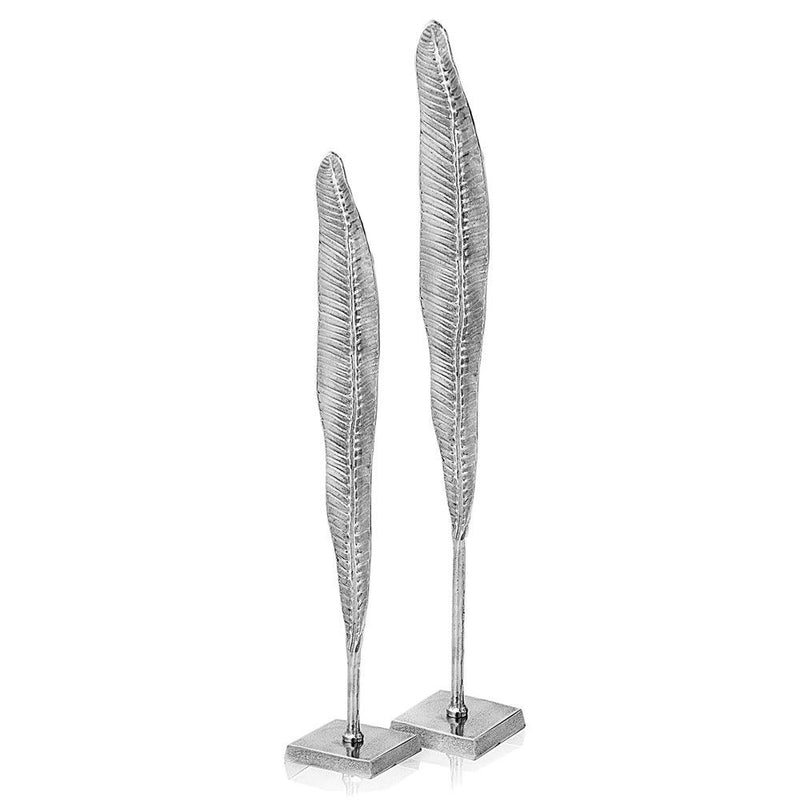 Tall Feather Tabletop Sculptures (Set of 2) - Silver