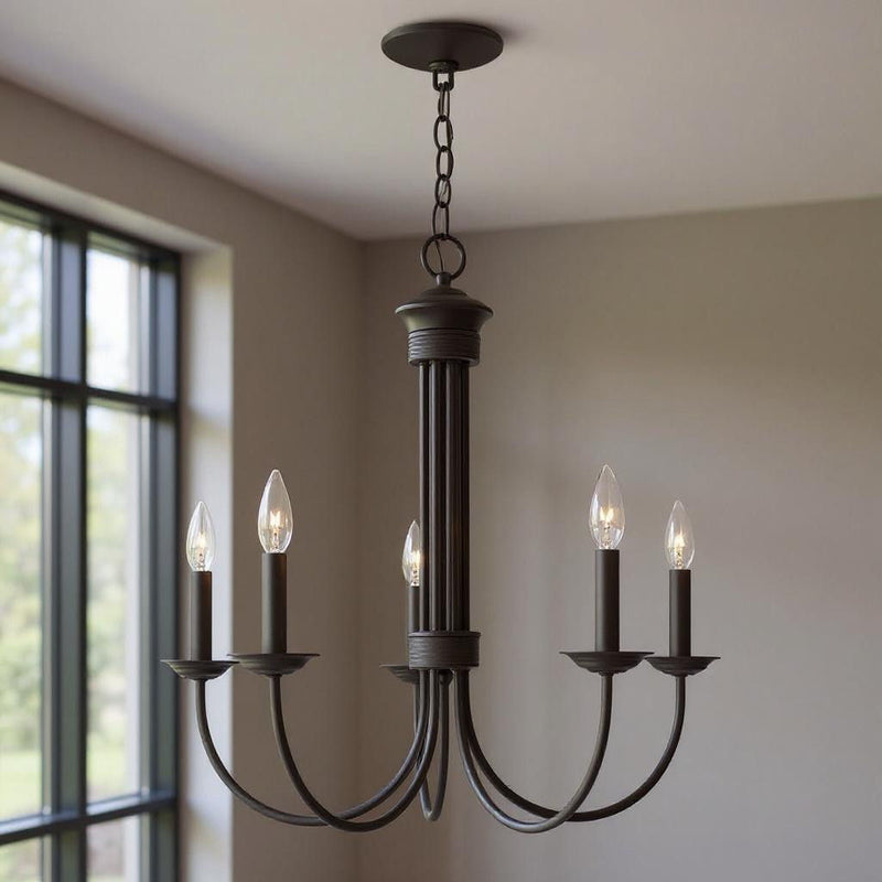 24" Five-Light Dimmable Chandelier With Shades - Bronze