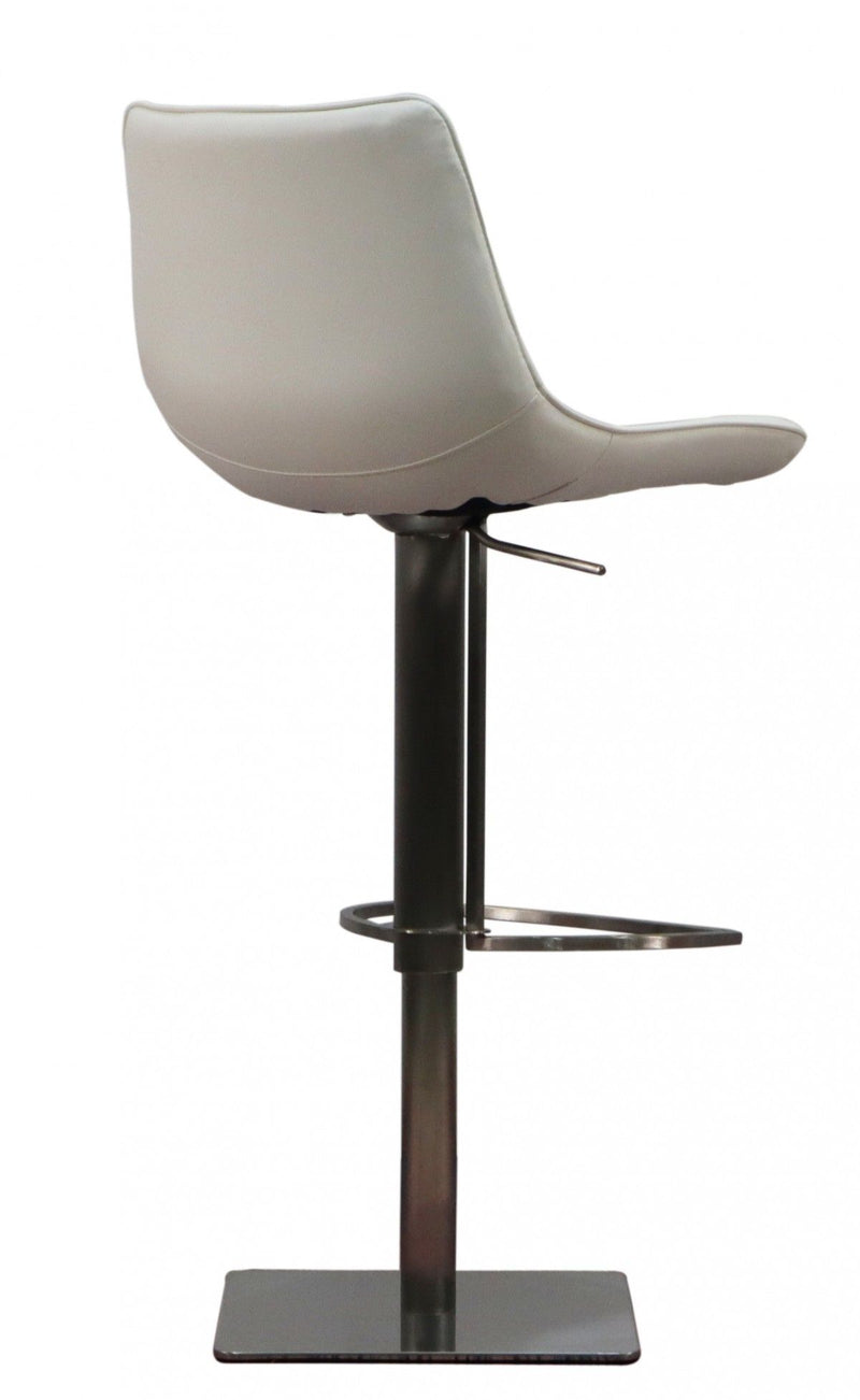 Faux Leather And Stainless Steel Swivel Bar Height Bar Chair - White And Silver