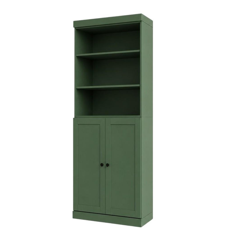 Solid Wood Adjustable Six Tier Library Bookcase With Two Doors (745625) - Green