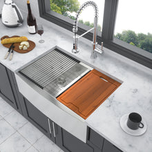 Load image into Gallery viewer, Farmhouse Double Bowl Workstation Kitchen Sink 33" Stainless Steel 16 Gauge Apron Front, Finish - White
