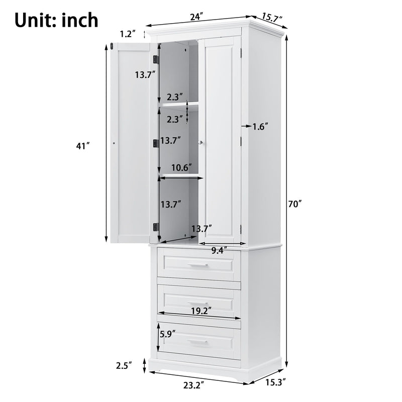 Tall Storage Cabinet With 3 Drawers For Bathroom