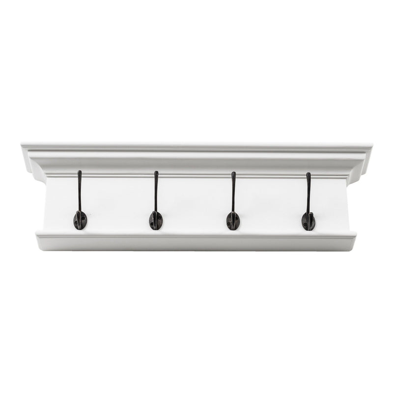 28" Classic Wood Four Hook Hanging Coat Rack - White