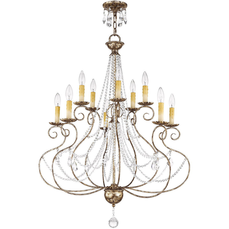 38'' Ten Light Dimmable Chandelier With Shades - Bronze