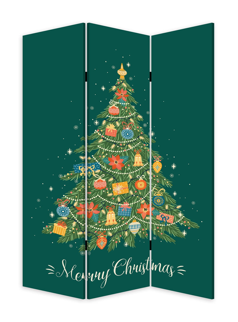 Festive Merry Christmas Three Panel Room Divider Screen - Green