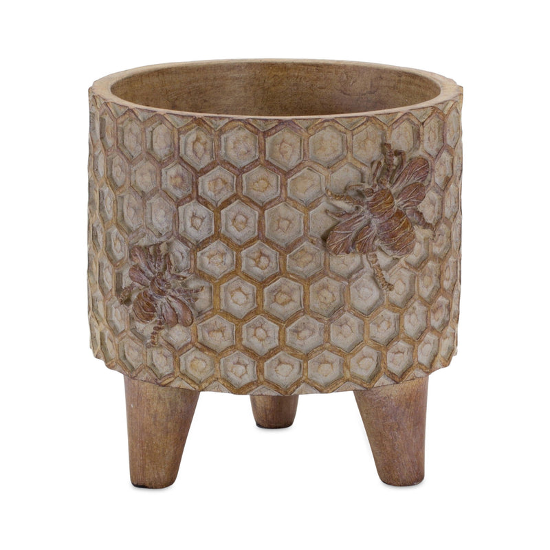 Poly Bumble Bee Pot Planters (Set of 2) - Brown