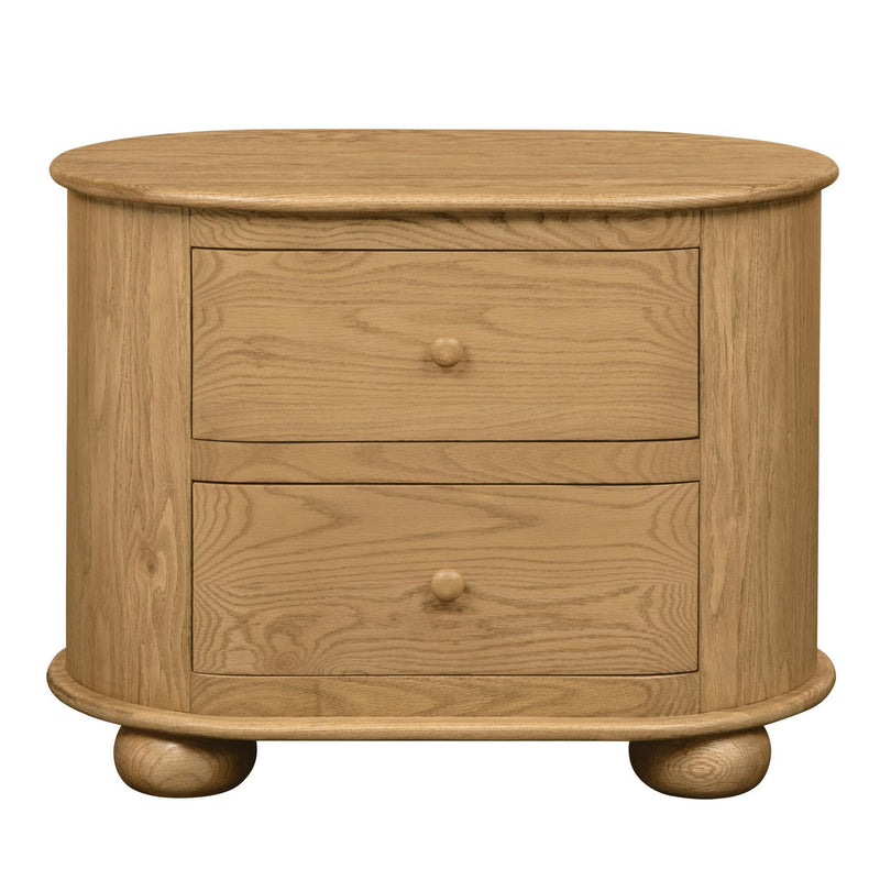 Solid Wood Oval Distressed Two Drawer Nightstand - Natural