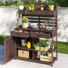 Load image into Gallery viewer, Potting Bench With 5 Drawer Storage And Slatted Back Panel, Garden Workstation - Brown
