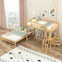 Load image into Gallery viewer, Twin over Full Bunk Bed with Built-in Desk and Three Drawers, Natural
