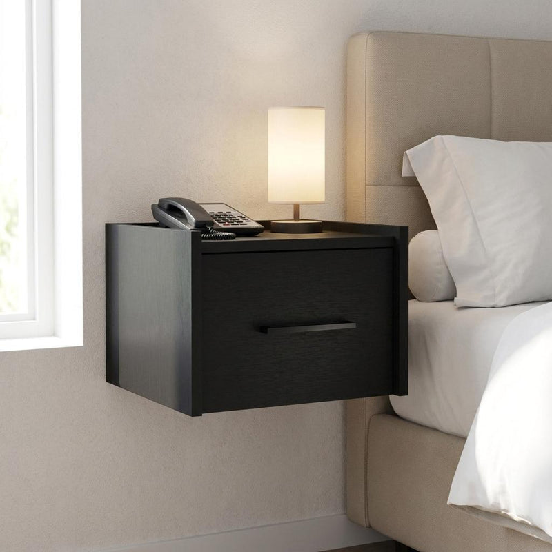 Wood One Drawer Floating Nightstand (734198) - Black