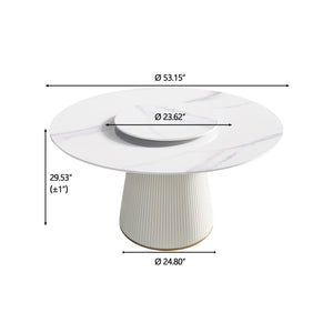 Modern Artificial Stone Round Plywood Base Dining Table, Can Accommodate 6 People, Artificial Stone Turntable (Not Including Chairs) - White / Beige