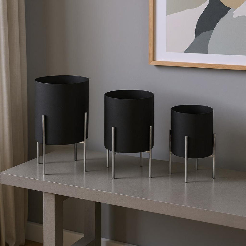 Round Pot Planters (Set of 2) (609411) - Black