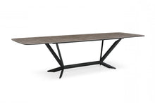 Load image into Gallery viewer, 118" Ceramic And Metal Trestle Base Dining Table - Black / Gray
