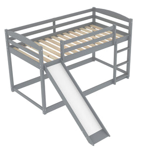 Twin over Twin Bunk Bed with Convertible Slide and Ladder , Gray(Old SKU:WF281725AAE)