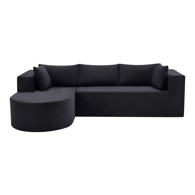 Corduroy Modular Sofa Chaise With Toss Pillows (723851) - Black