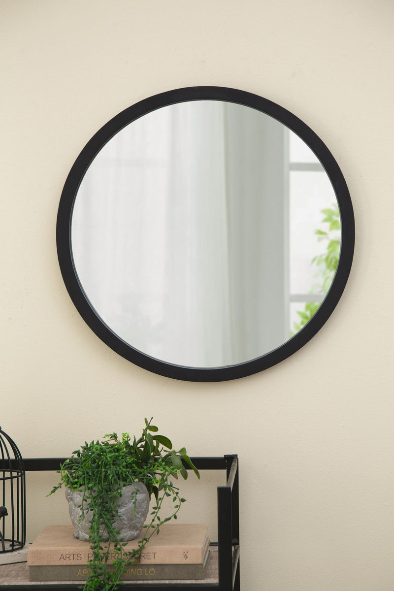 Circle Wall Mirror With Wooden Frame, Wall Mirror For Living Room