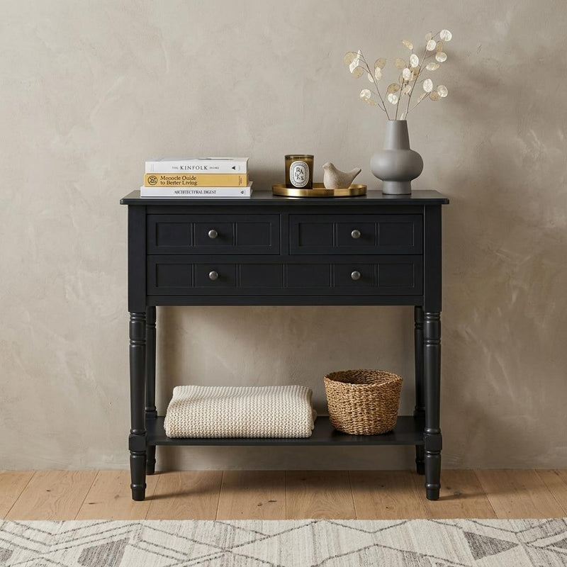 Console Table With Shelf Three Drawers - Black