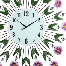 Load image into Gallery viewer, Silent Analog Floral Round Wall Clock - Purple / Green / White
