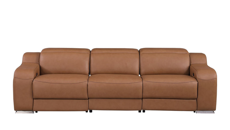 103" Modern Italian Leather Reclining USB Sofa - Chestnut