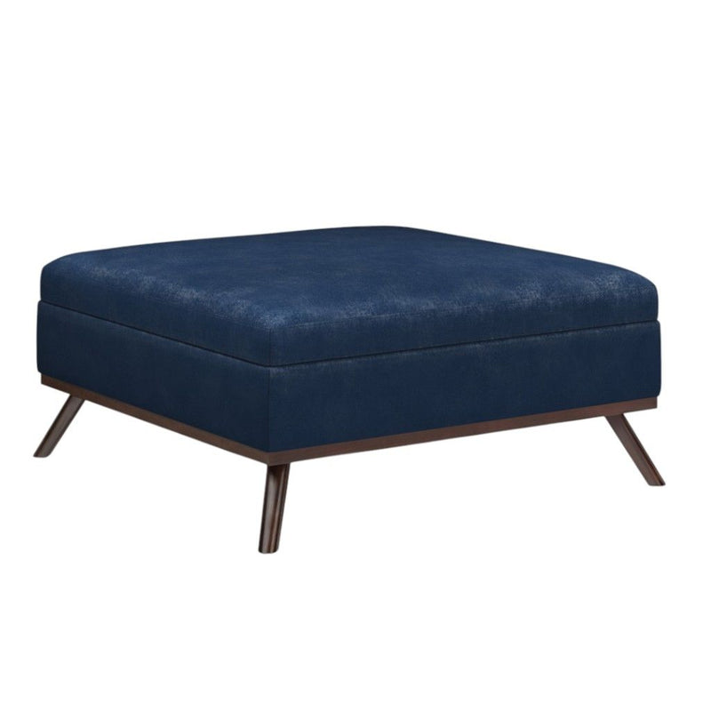 Leather Cocktail Ottoman With Storage - Blue / Brown
