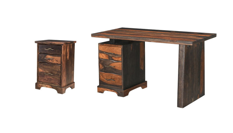 2 Piece Set Writing Desk And Bookshelf With Three Drawers - Dark Brown