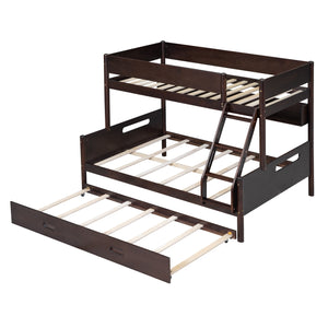 Wood Twin over Full Bunk Bed with Storage Shelves and Twin Size Trundle, Espresso