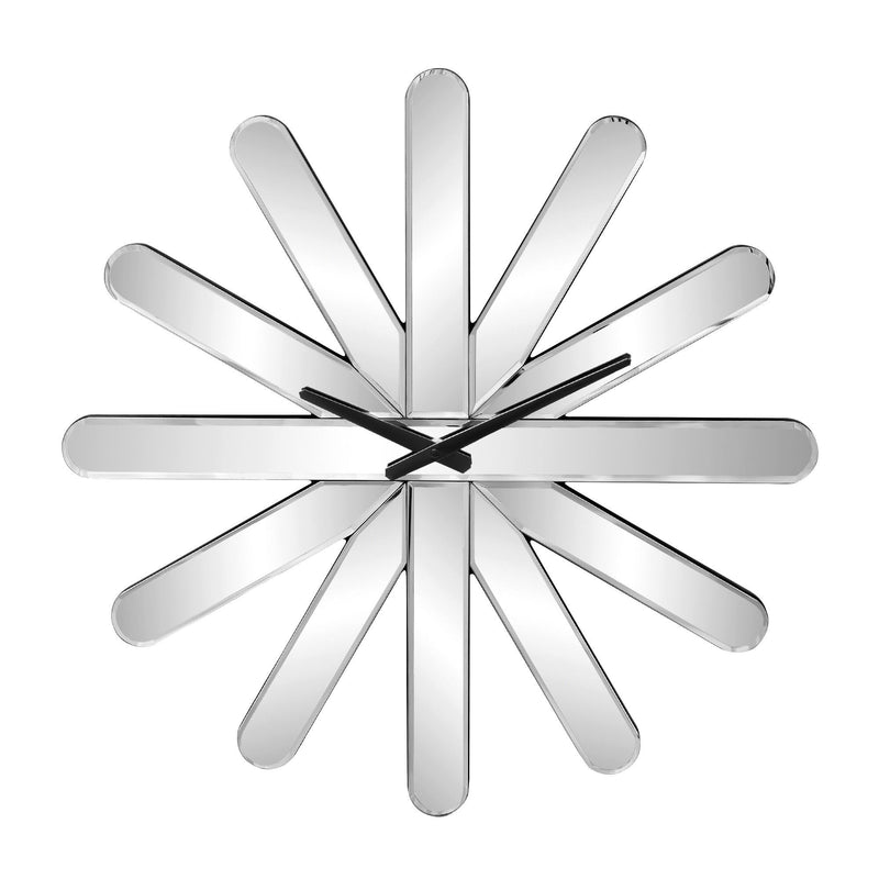 Mirrored Silent Analog Starburst Wall Clock - Silver