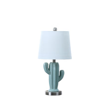 Load image into Gallery viewer, Ceramic Cactus Table Lamp With White Shade - Pale Blue / Green
