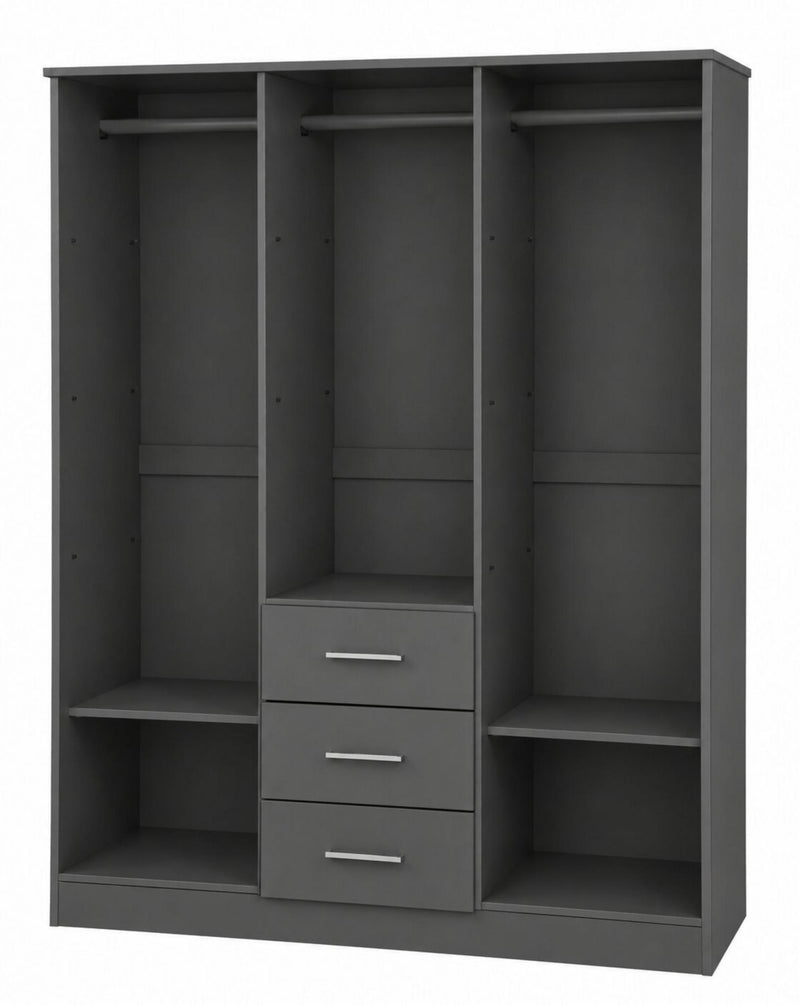 Solid Wood Three Door Three Drawer Combo Dresser - Gray