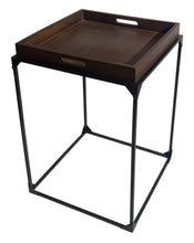 Load image into Gallery viewer, 29" Solid Wood And Iron Square Frame End Table - Brown

