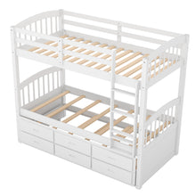 Load image into Gallery viewer, Twin over Twin Wood Bunk Bed with Trundle and Drawers,White
