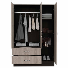 Load image into Gallery viewer, Three Door Wardrobe Closet With Mirror - Light Oak / Black
