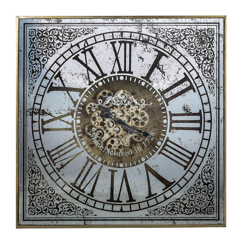 Antique Style Square Wall Clock - Silver / Gold