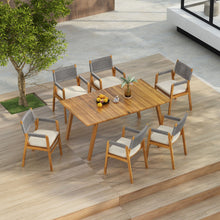 Load image into Gallery viewer, Outdoor 7 Pieces Patio Slat Design Acacia Upholstered Dining Set
