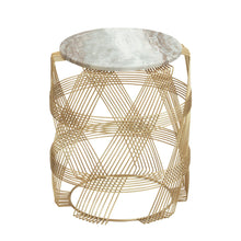 Load image into Gallery viewer, Round Table With Marble Top And Metal Base - Gold / Natural
