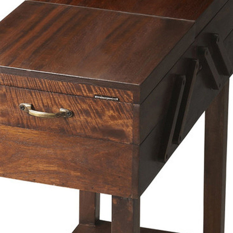 Solid Wood Rectangular End Table With Drawer And Shelf - Dark Brown
